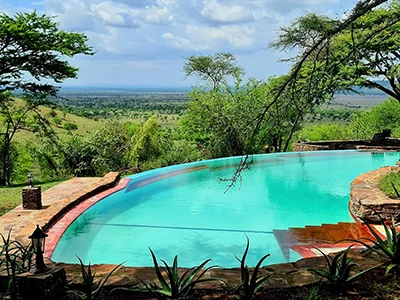 Serengeti Serena Safari Lodge perched on a hill with sweeping views, perfect for private safaris